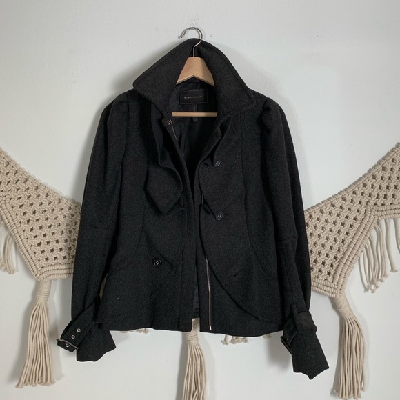 BCBG Charcoal Wool Ruffle Coat - Picture 3 of 8